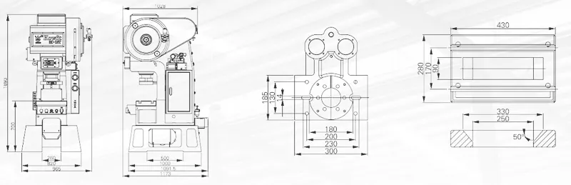 Dimension of HC-16T C Type Three Guide Column High Speed Precision Press