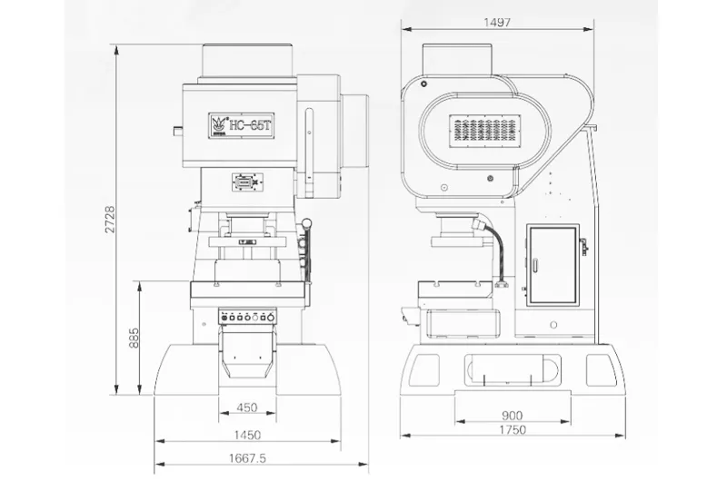 Dimension of HC-65TWW High Speed Precision Press