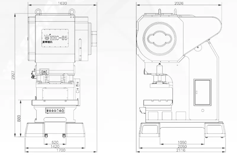 Dimension of HC-85T C Type Three Guide Column High Speed Precision Press