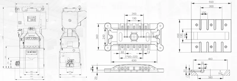 Dimensions of DHS-30T Gantry Frame Type Five Guide Column High-speed Precision Press