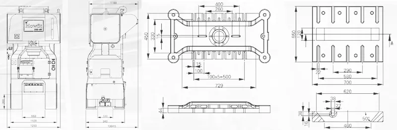 Dimensions of DHS-45T Gantry Frame Type Five Guide Column High-speed Precision Press