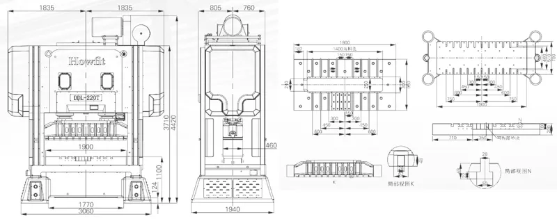 dimensions of DDL-220T HOWFIT High Speed Precision Press